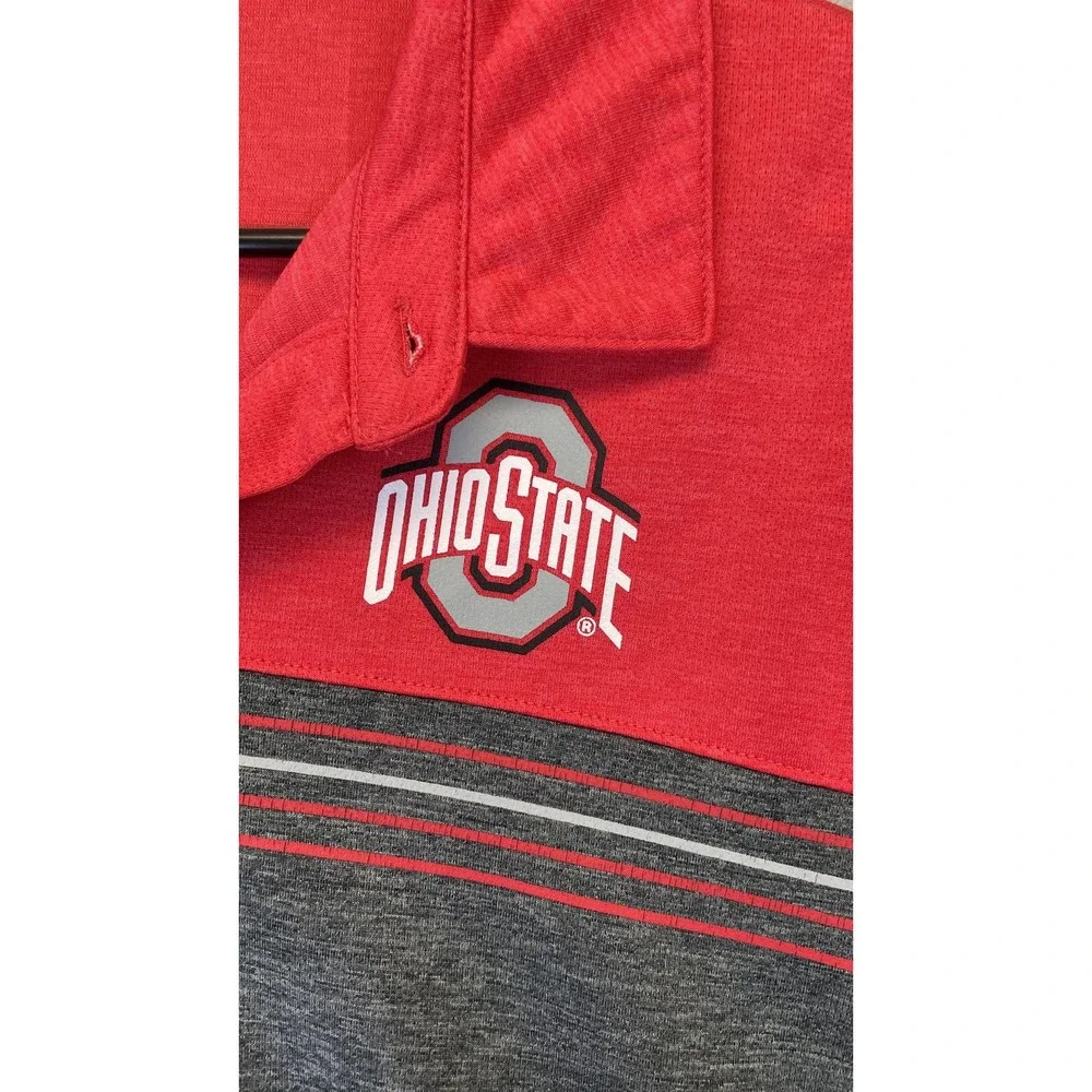 Ohio State Buckeyes Shirt Mens XL Red Gray‎ NCAA College Football Polo Striped